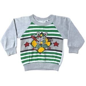 Vintage Baby Sweatshirt 24M Baseball Mouse Graphic Striped Crewneck 90s